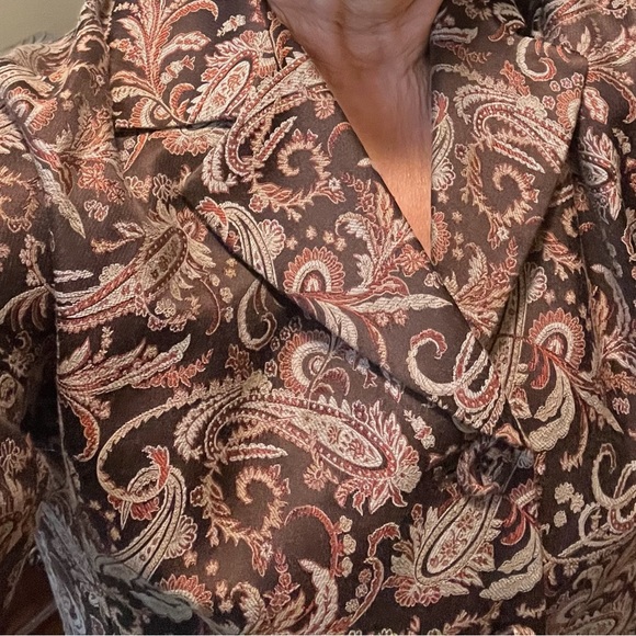 NWOT. NINE WEST Silk Blend Brocarde Paisley Brown Blazer, size M - Picture 3 of 8
